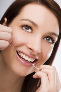 Woman flossing happy.